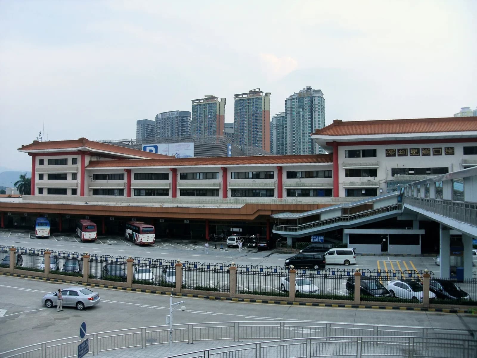The Huanggang border crossing complex viewed from the Shenzhen side
